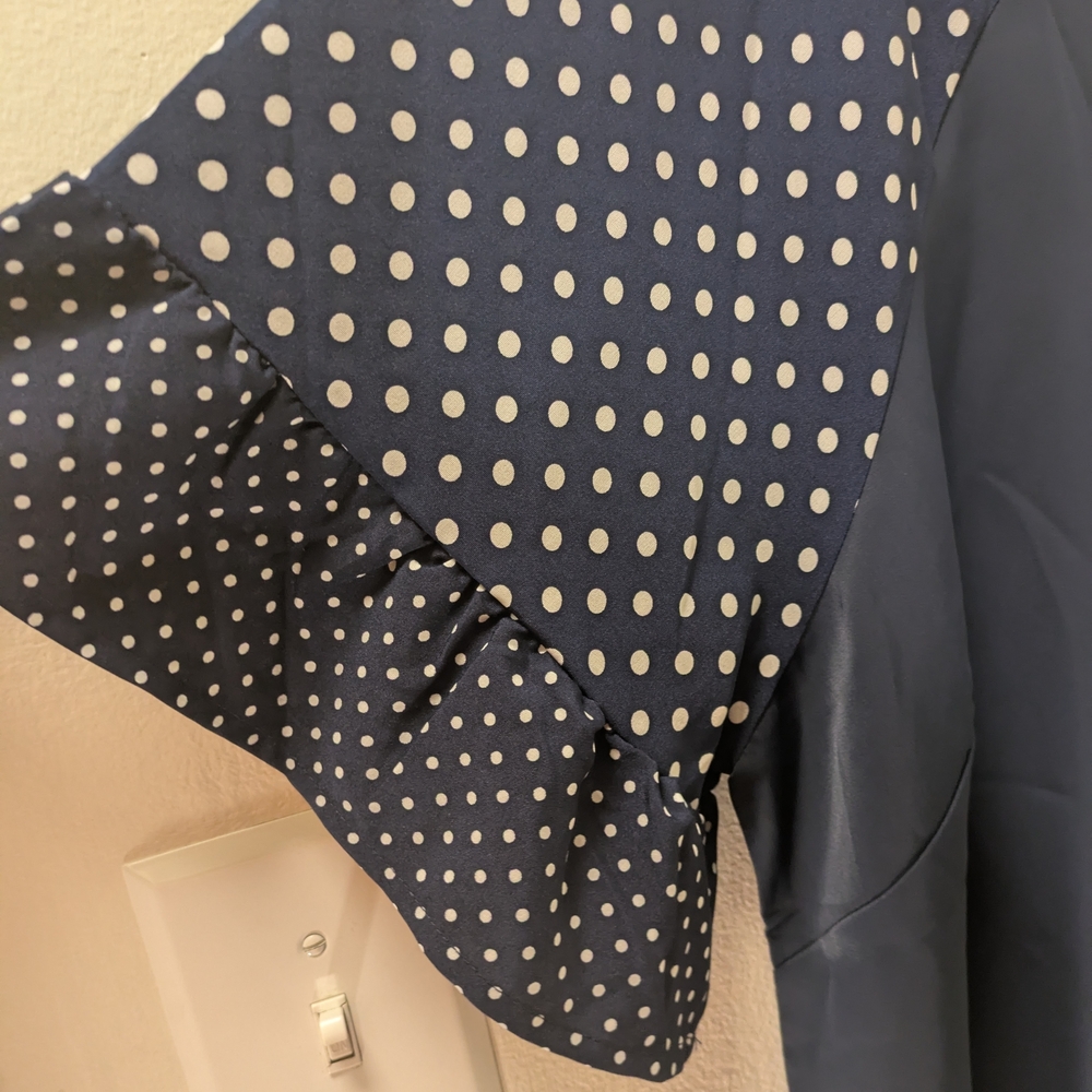 BloomChic Navy and White Polka Dot Sleeve Blouse - Picture 3 of 12